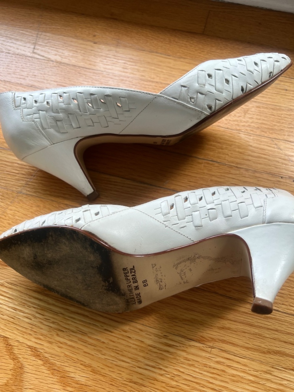 Vintage 80s White Leather Woven Shoes Size 6 Eaton's Raphael Made in Brazil - Picture 13 of 16